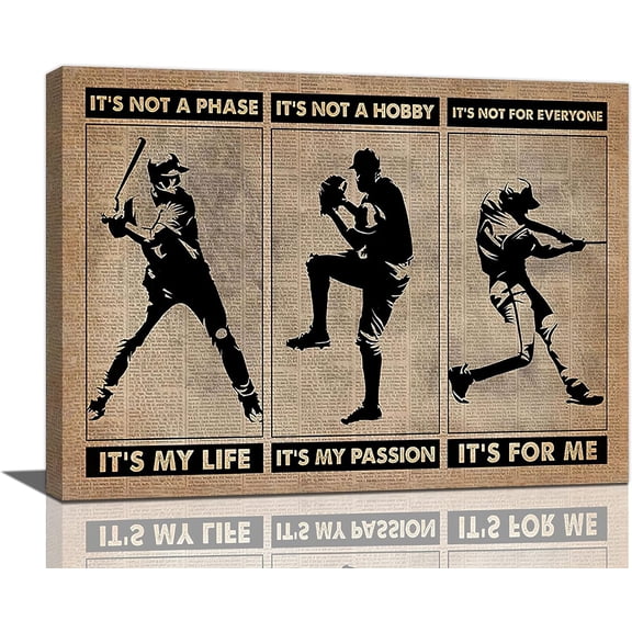 Baseball Sport Inspirational Quotes Decor Wall Art Baseball Player Boy Bat Motivational Pictures Wall Decor Canvas Painting Prints Artwork Decorations Framed for Bedroom School Gym 16"x12"