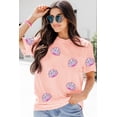 thumbnail image 3 of Women's Pink Sequin Shell Graphic Round Neck T-Shirt, 3 of 9
