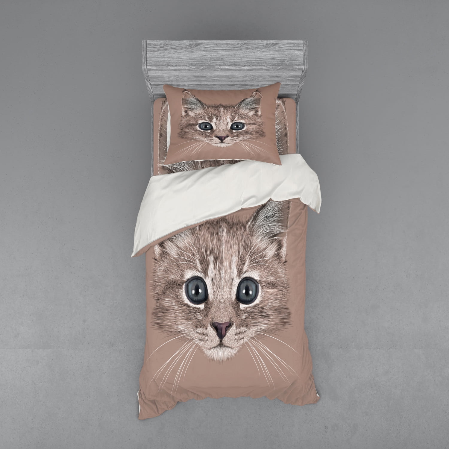 Animal Duvet Cover Set, Portrait of Domestic Cat Face Baby Kitten Pet