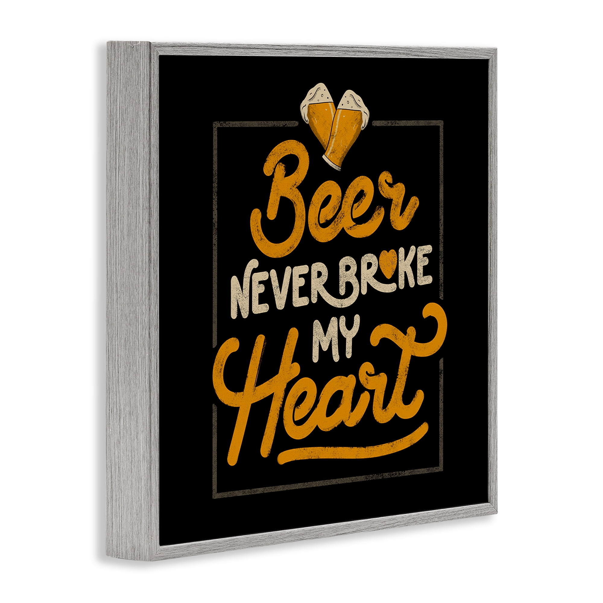Stupell Industries Beer Never Broke My Heart Gray Framed Giclee Art, design by EduEly Designs