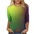 thumbnail image 2 of Cavosen Carnival Day Women's Three Quarter Sleeve Tops and Blouses Holiday Mardi Gras Crewneck Shirts Gradient Graphic Print Blouse Festival Stylish Tops Loose Workout Tees Party Tuesday S, 2 of 5