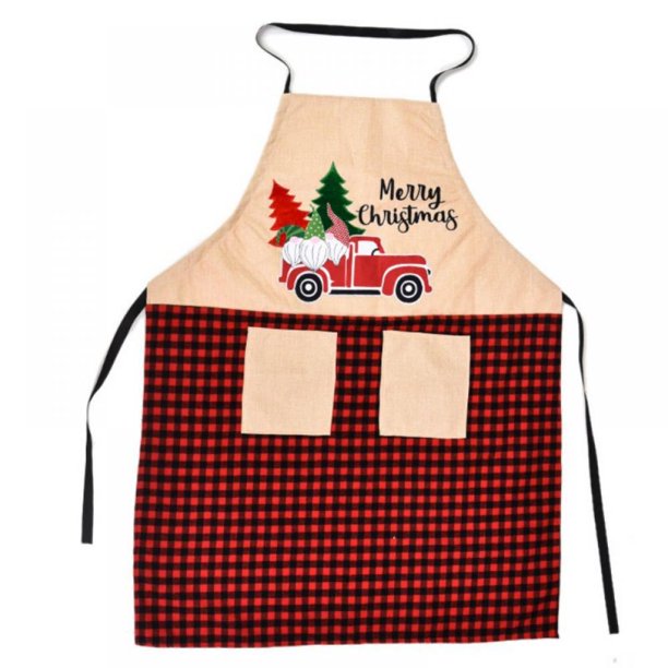 Christmas Apron Flower Embroidered Holiday Kitchen Apron for Christmas