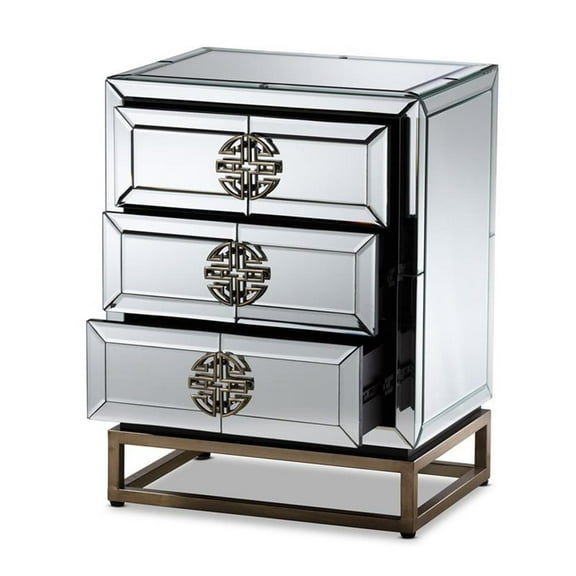 Bowery Hill Mirrored and Bronze Finished 3-Drawer Nightstand
