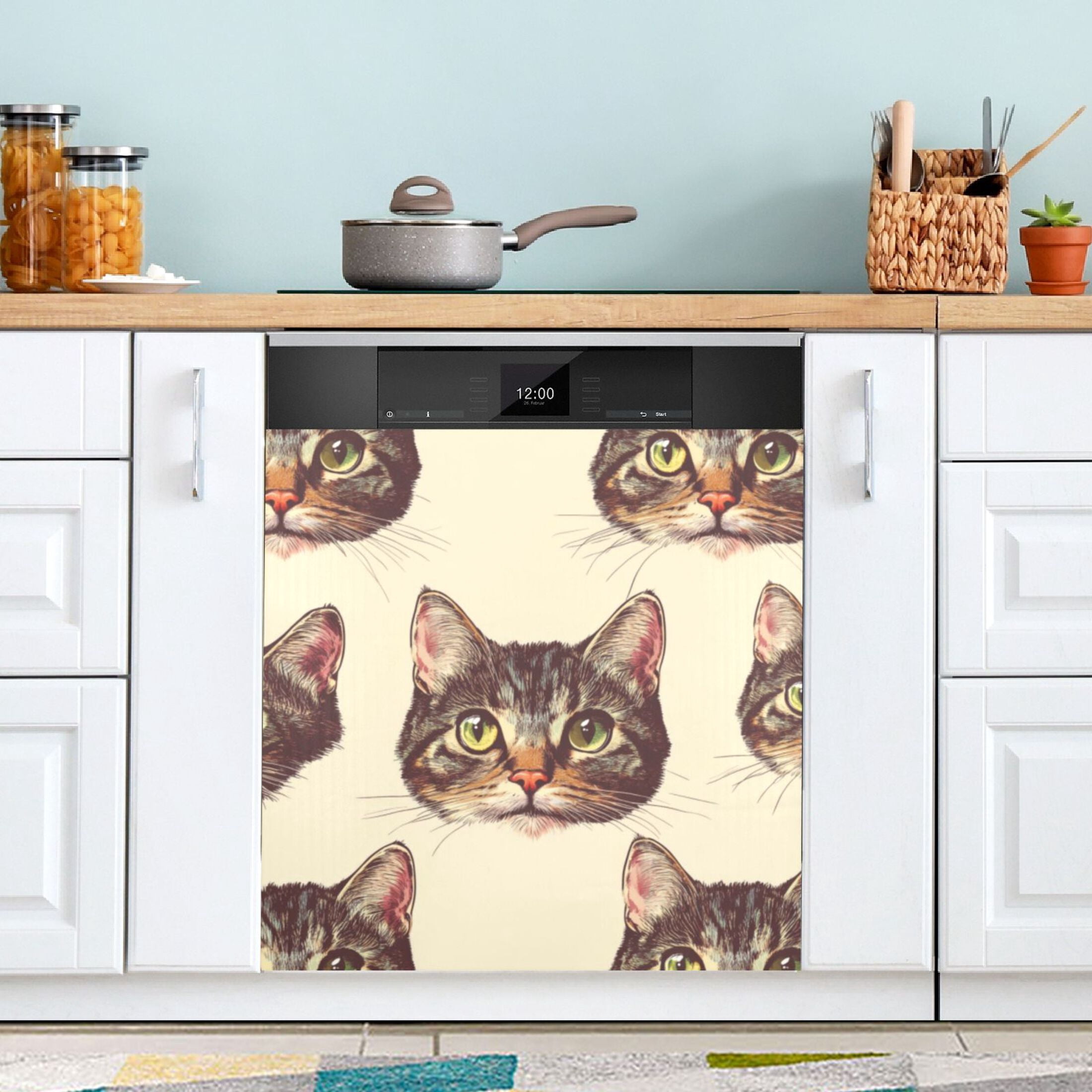 Dishwasher Magnetic Sticker 23x26 Inch Refrigerator Magnetic Sticker Washing Machine Magnetic Sticker Kitchen Panel Magnetic Sticker Home Decor Brown Cat Face