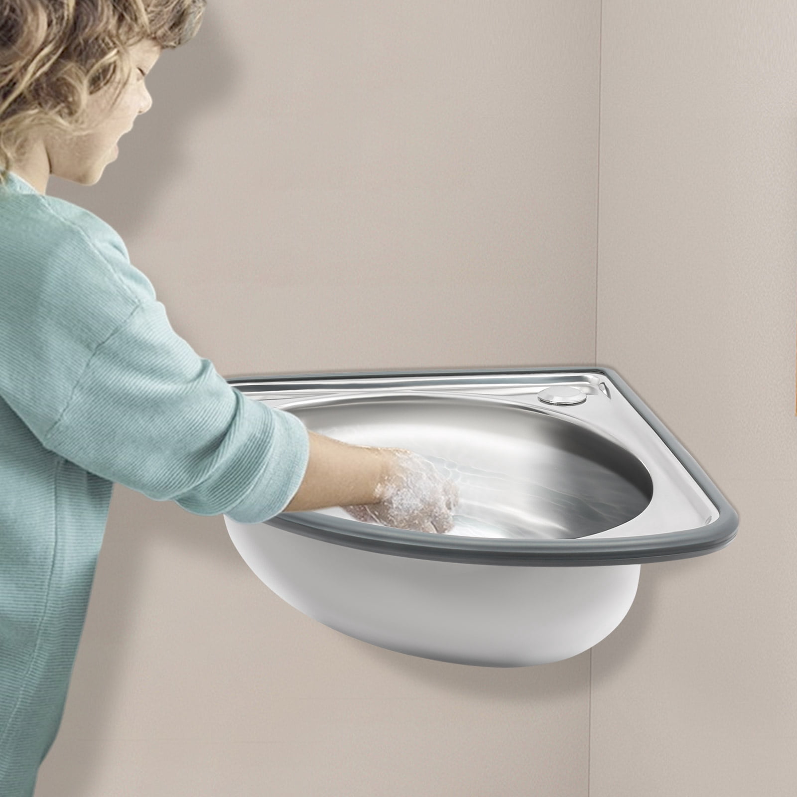 High-Quality Kitchen Sink with Triangular Design, Stainless Steel and Plastic Construction, 55.12lbs Load Capacity, Space-Saving Design