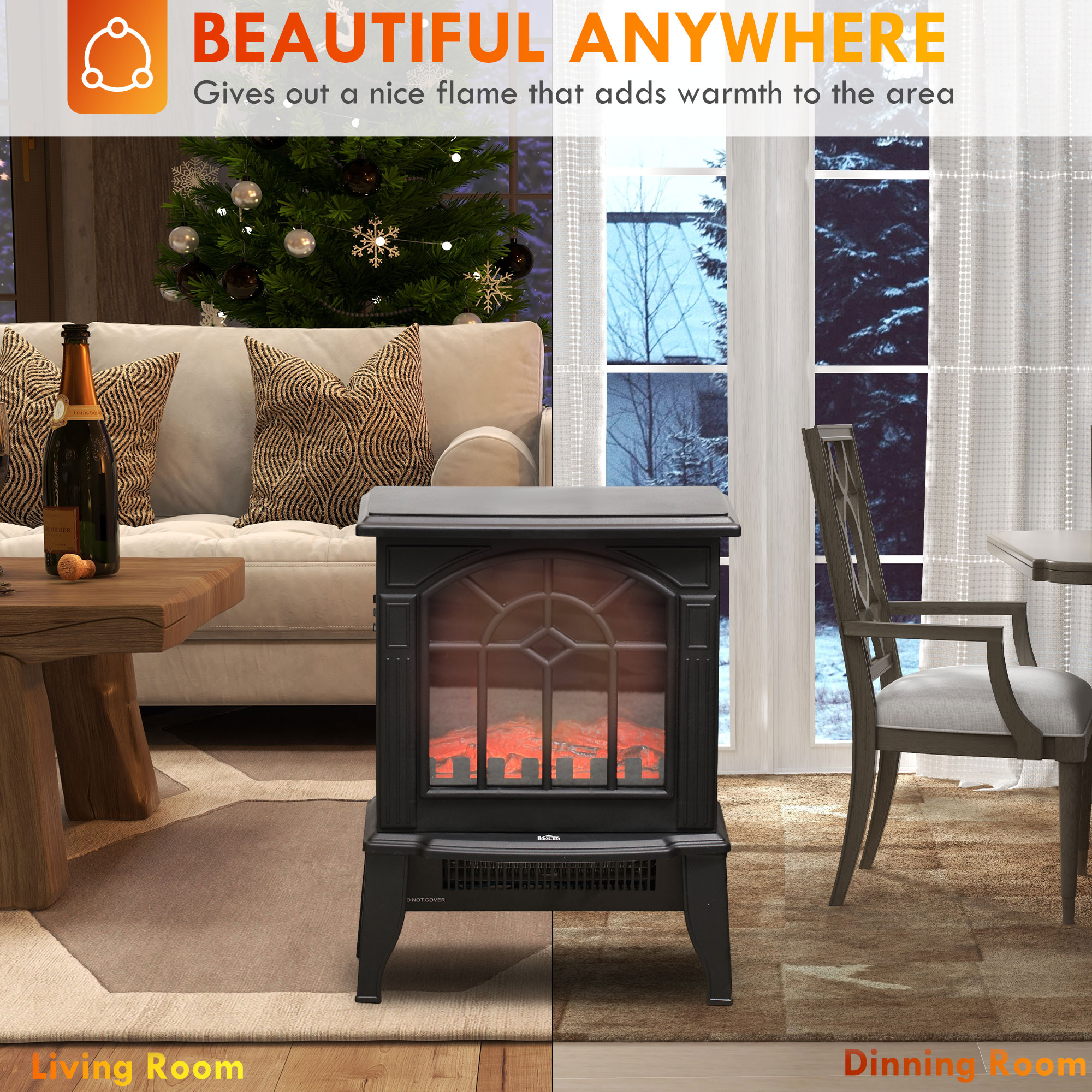 HomCom 16 in x 14.5 in 1500W Freestanding Indoor Electric Fireplace Heater, 9.3 lb - image 3 of 9