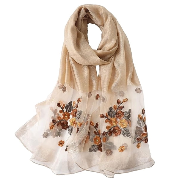 Bufanda de seda para mujer, chales y envolturas livianos para bodas, chal de pashmina de moda, bufanda bordada