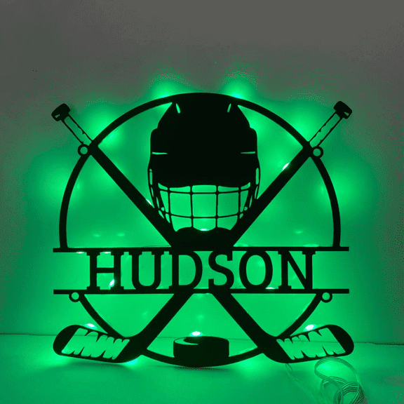Craftnamesign Custom Ice Hockey Metal Wall Art LED Light, Sport Name Sign Decor