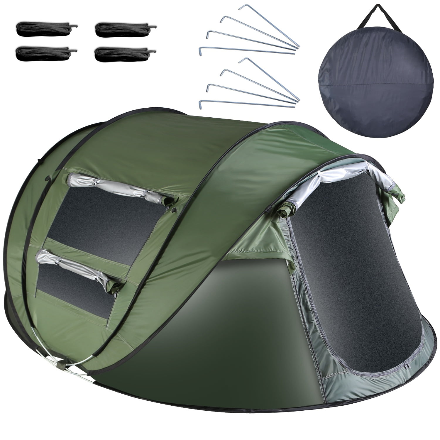 NewHome 5-8 Person Pop Up Tent Automatic Setup Camping Tent Waterproof Instant Setup Tent with 4 Mosquito Net Windows Carrying Bag for Hiking Climbing Adventure Fishing - Green