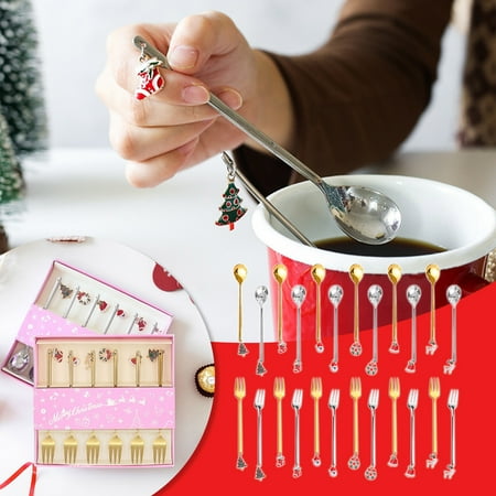 

Christmas Decoration Home Christmas Decorations Metal Coffee Fork Stirring Spoon Christmas Table Decorations New Year 1pc Christmas Spoon Golden Wreath