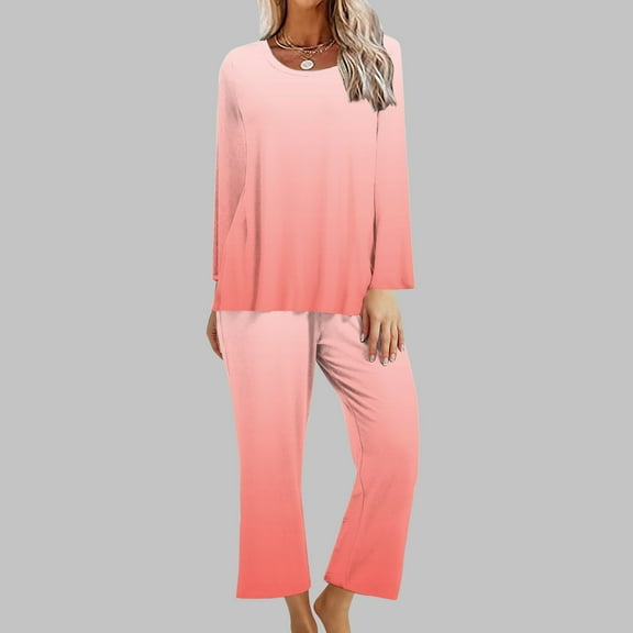 pimelu Two Piece Sets for Women Womens Pajamas Sets Trendy Gradient Print Lounge Sets Homewear Outfits Long Sleeve Top and Capris Pants Loungewear Sets