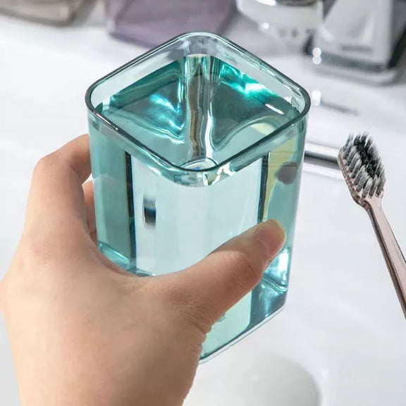 NAMZI 2Piece Clear Square Bathroom Tumblers, Shatter-Proof Toothbrush Holders & Drinking Cups, Stylish for Countertop & Daily Use, Durable-Blue