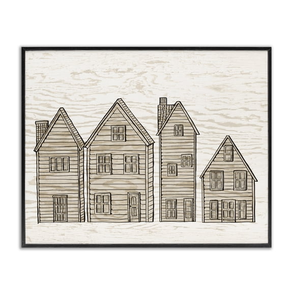 Stupell Industries Rustic Lodge Varied Neighborhood Houses Black Framed Giclee Art, 14 x 11, by Ziwei Li