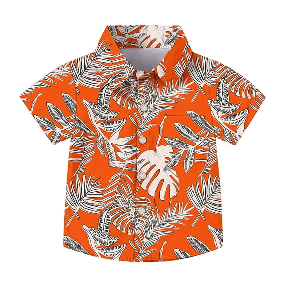 Boys Hawaiian Shirt Print Short Sleeve Shirt Casual Button Down Shirt with Chest Pocket Beach Summer Tops Size 2-15 Years