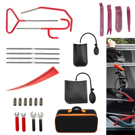 25 Pcs Car Emergency Tool Kit with Unlock Tools, 59-Inch Pull Hook & J-Hook, Essential Roadside Assistance