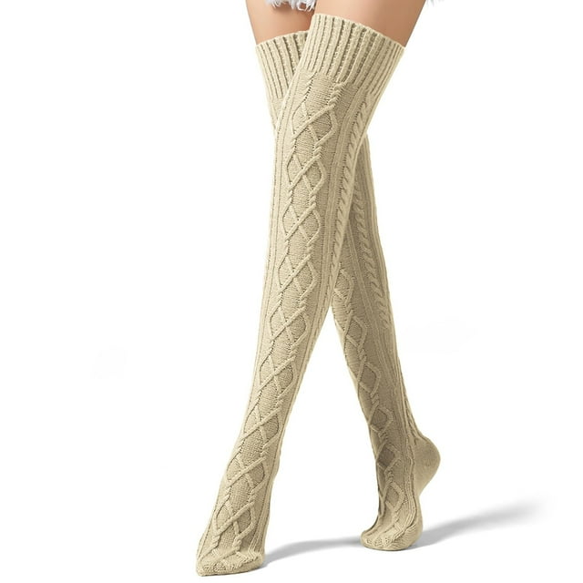 Women's Thigh High Socks Cable Knit Winter Boot Socks Over The Knee Extra Long Leg