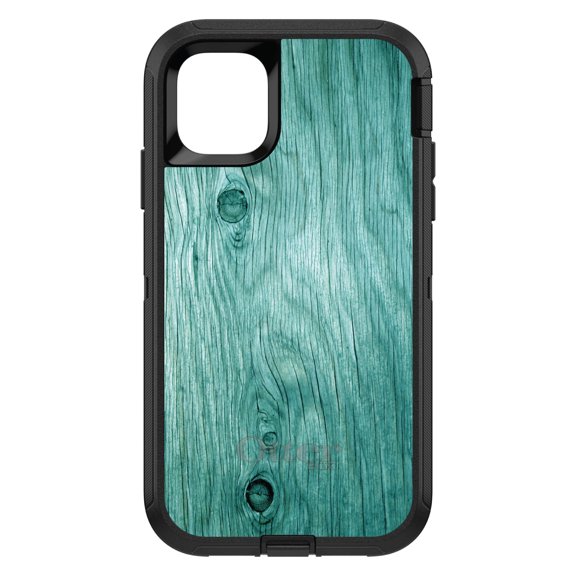 DistinctInk OtterBox Defender Custom Case for Apple iPhone 15 (6.1" Screen) - Printed Wood Grain Image - Tempered Glass Back