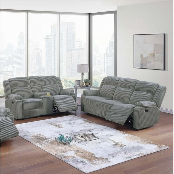 Modern Smoke Fur-Like Corduroy 2pc Reclining Sofa Set 83"x37"x41"H for Living Room