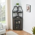 thumbnail image 4 of Corner Wine Bar Rack Cabinet with Detachable Wine Rack, Bar Cabinet with Glass Holder, Small Sideboard and Buffet Cabinet with Mesh Door (Dark Rustic Oak), 4 of 16