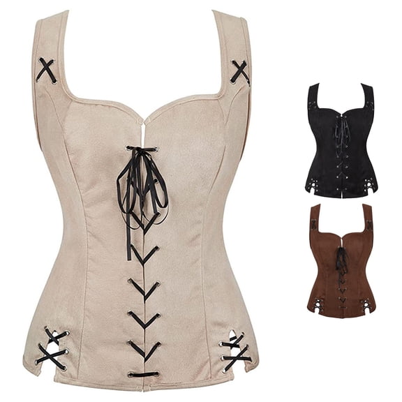 XIAOCHA Womens Western Vintage Theme Corset Top Square Neck Side Lace Up Slim Silhouette Festival Bustier Vest