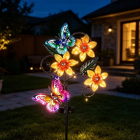 Solar Bee Hanging Lamp Ironwork Garden Light Outdoor Patio Butterfly Decor B
