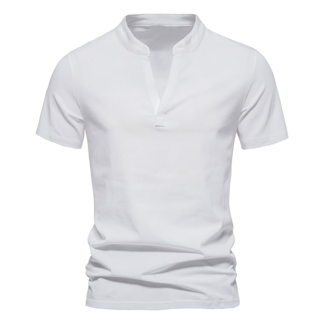 Camiseta de manga corta con cuello en V profundo para hombre - Camiseta elástica de mezcla de algodón - Diseño moderno para la playa y ocasiones informales de verano