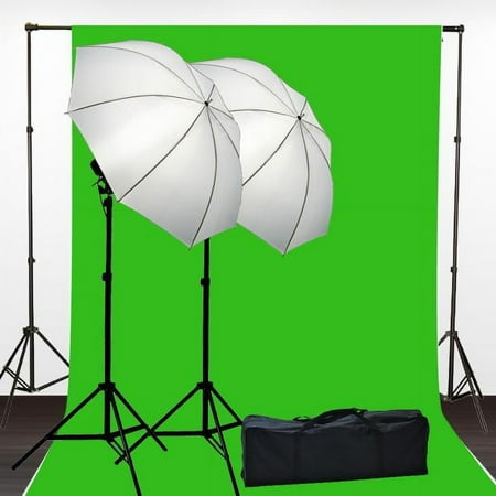 Image of 10 x 12 ChromaKey Green Screen Digital Photography Studio Video Lighting Kit with Background Stand and Case Kit by ePhotoInc H15-1012G