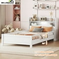 thumbnail image 4 of Bellemave Wood Twin Size Platform Bed with Storage Headboard and LED Light Twin Storage Bed Low Wooden Bed Frame with Full-length Guardrail and Wooden Slats for Teens, White, 4 of 10