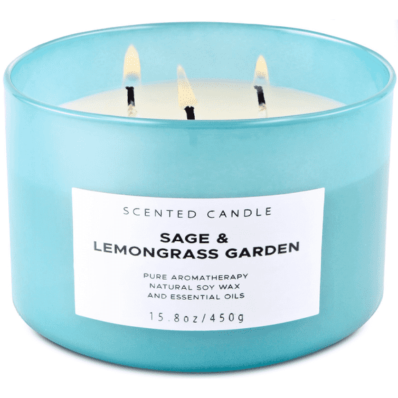 Sage Lemongrass Garden 3-Wick Soy Candle – Fresh Herbal Aromatherapy Candle in Gift Box | Clean-Burning Scented Candle for Home, Men & Women