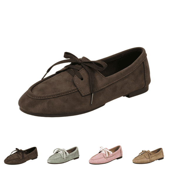 EKVAHL Women's Orthopedic Slip‑On Loafers, Faux Suede Lace‑Up Boat Shoes, Low Heel Arch Support Wide Width Lightweight Casual Loafers Brown