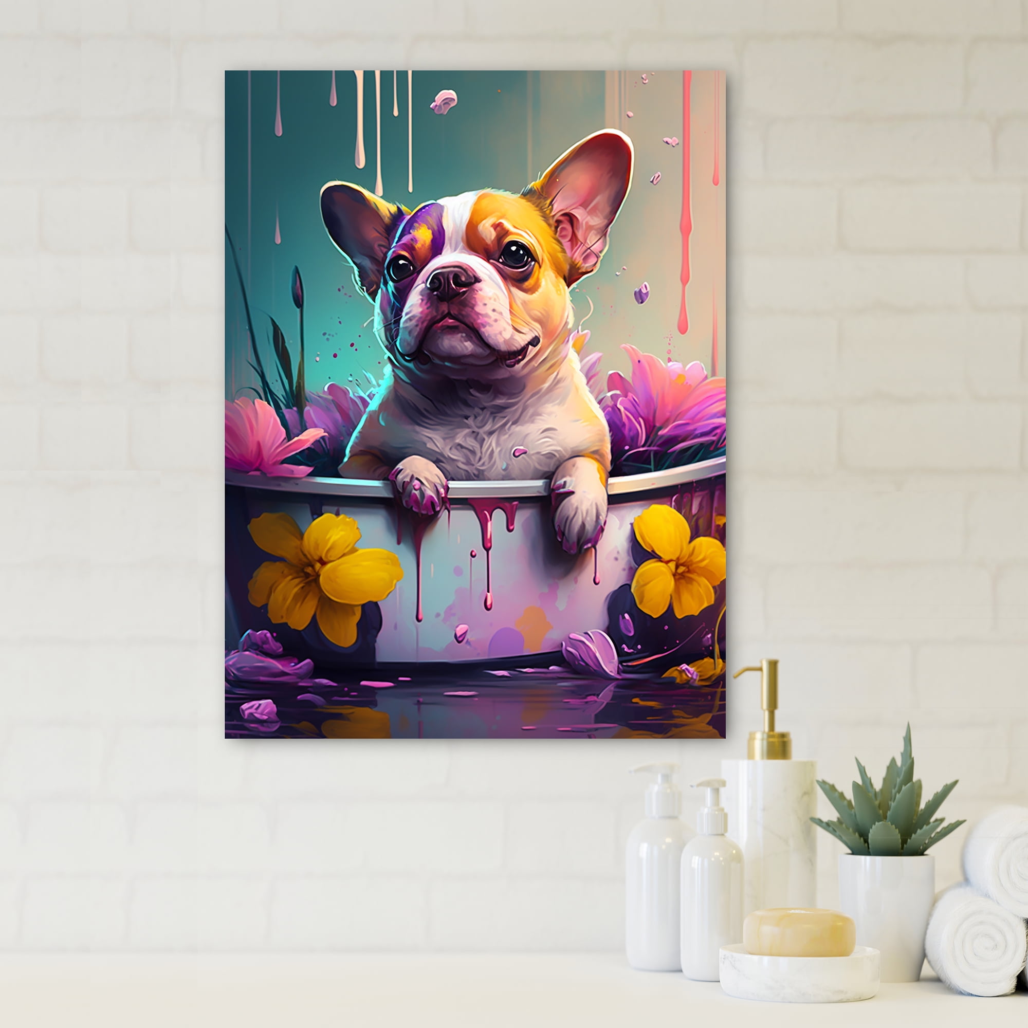 Designart Funny Dog In The Tub I Canvas Wall Art