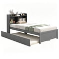 thumbnail image 7 of UHOMEPRO Twin Trundle Bed Frame with Storage and Bookcase Headboard, Gray Twin Bed with Trundle for Kids, Twin Bed Frame for Boys Girls, No Box Spring Needed, 7 of 7