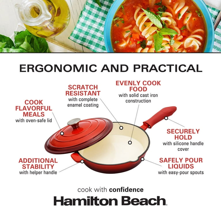  Hamilton Beach Enameled Cast Iron Fry Pan 10-Inch Gray, Cream  Enamel coating, Skillet Pan For Stove top and Oven, Even Heat Distribution,  Safe Up to 400 Degrees, Durable: Home & Kitchen