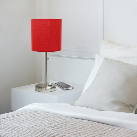 Limelights - Stick Lamp with USB charging port and Fabric Shade - Red