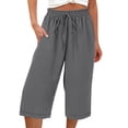 thumbnail image 7 of MLQIDK Pedal Pushers for Women Lounge Pant Dressy Casual Knee Length Elastic Waist Lounge Pant Trendy Summer Linen Capri Pants with Pockets Gray L, 7 of 7