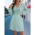 thumbnail image 4 of Women'S V Neck Scale Pattern Knit A Line Long Sleeve Dress Sweater Dress Light Blue Green S, 4 of 10