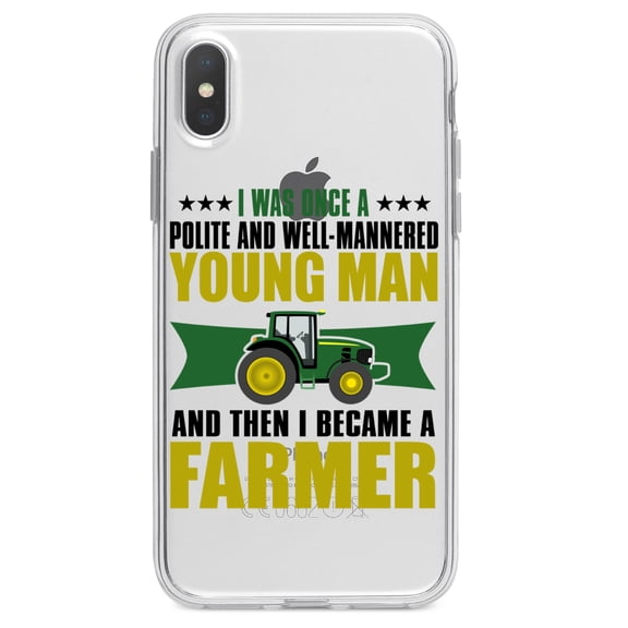 DistinctInk Clear Shockproof Hybrid Case for iPhone XS Max (6.5" Screen) - TPU Bumper Acrylic Back Tempered Glass Screen Protector - Was Well Mannered Young Man Then Farmer