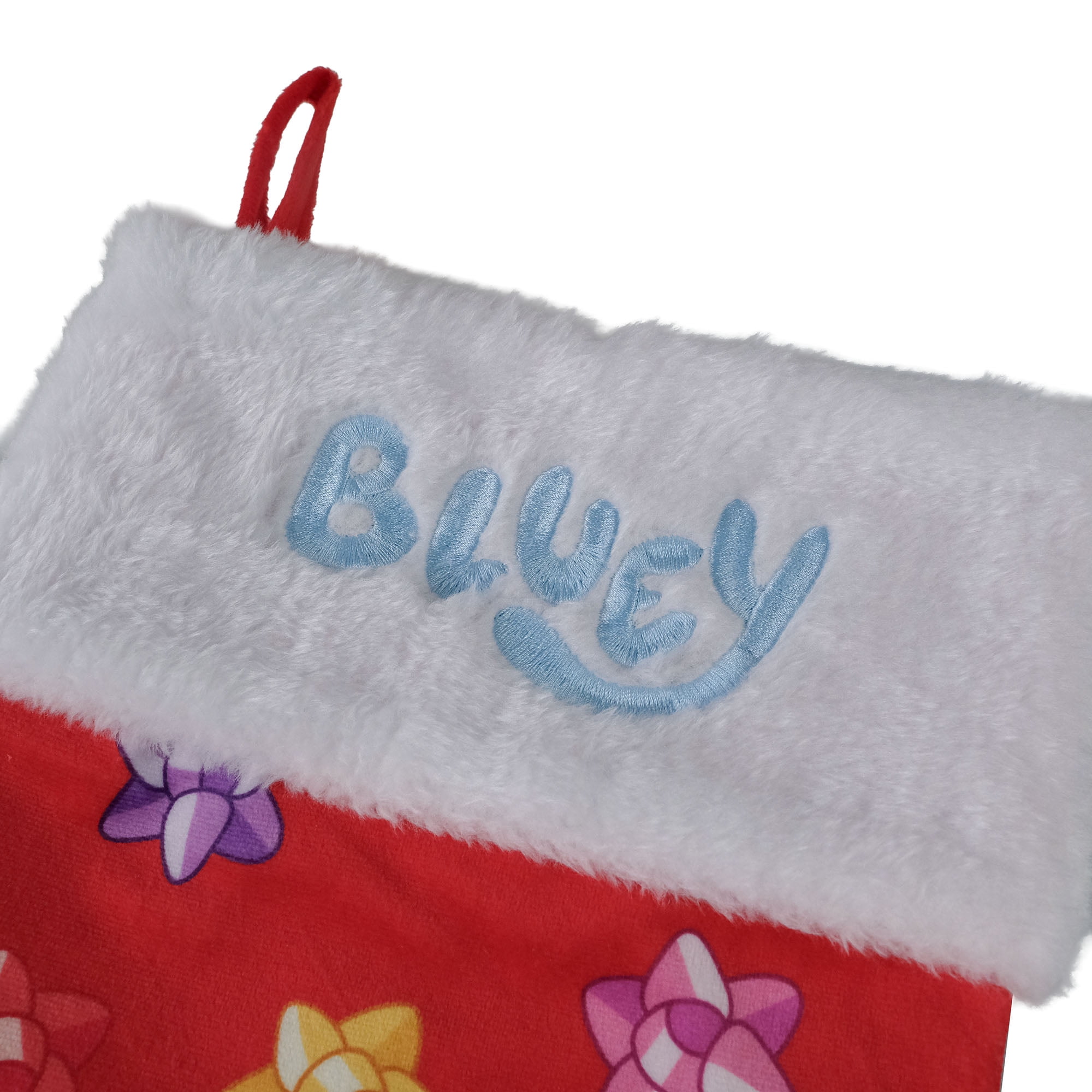 Bluey Velvet Christmas Stocking with Reindeer Antlers for Kids, 20 inch