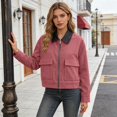 thumbnail image 6 of Unir Leather Collar Corduroy Bomber Jacket for Women, Zip Front, Relaxed Fit Casual Outerwear with Patch Pockets, 1 Piece, XS-L, 6 of 7