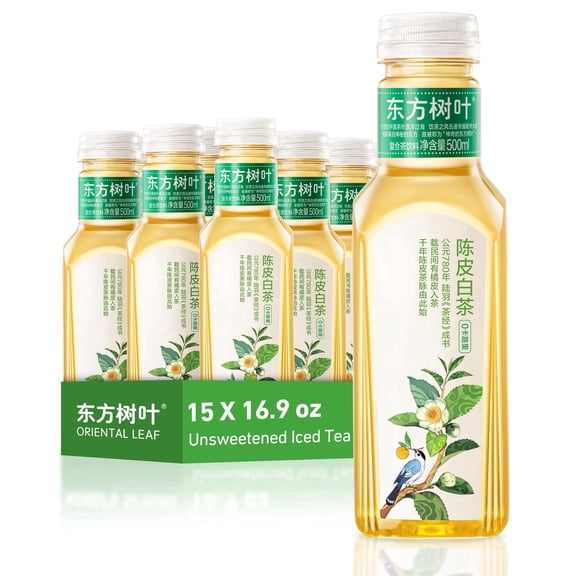 ORIENTAL LEAF Unsweetened Iced Tea – Bottled Mandarin White Tea, 16.9 FL oz bottles (Pack of 15), Sugar Free, 0 Calories