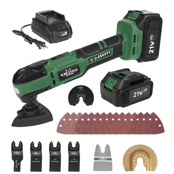 21V Brushless Oscillating Tool Kits, Cordless Oscillating Multitool with 2X3.0 Ah Battery, 6-variable speed and accessories for Cutting, Grinding, Sanding