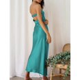thumbnail image 4 of Vestido largo Realtix de seda satinada sin espalda para mujer, color aguamarina, 4 of 5