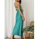thumbnail image 4 of Vestido largo Realtix de seda satinada sin espalda para mujer, color aguamarina, 4 of 5