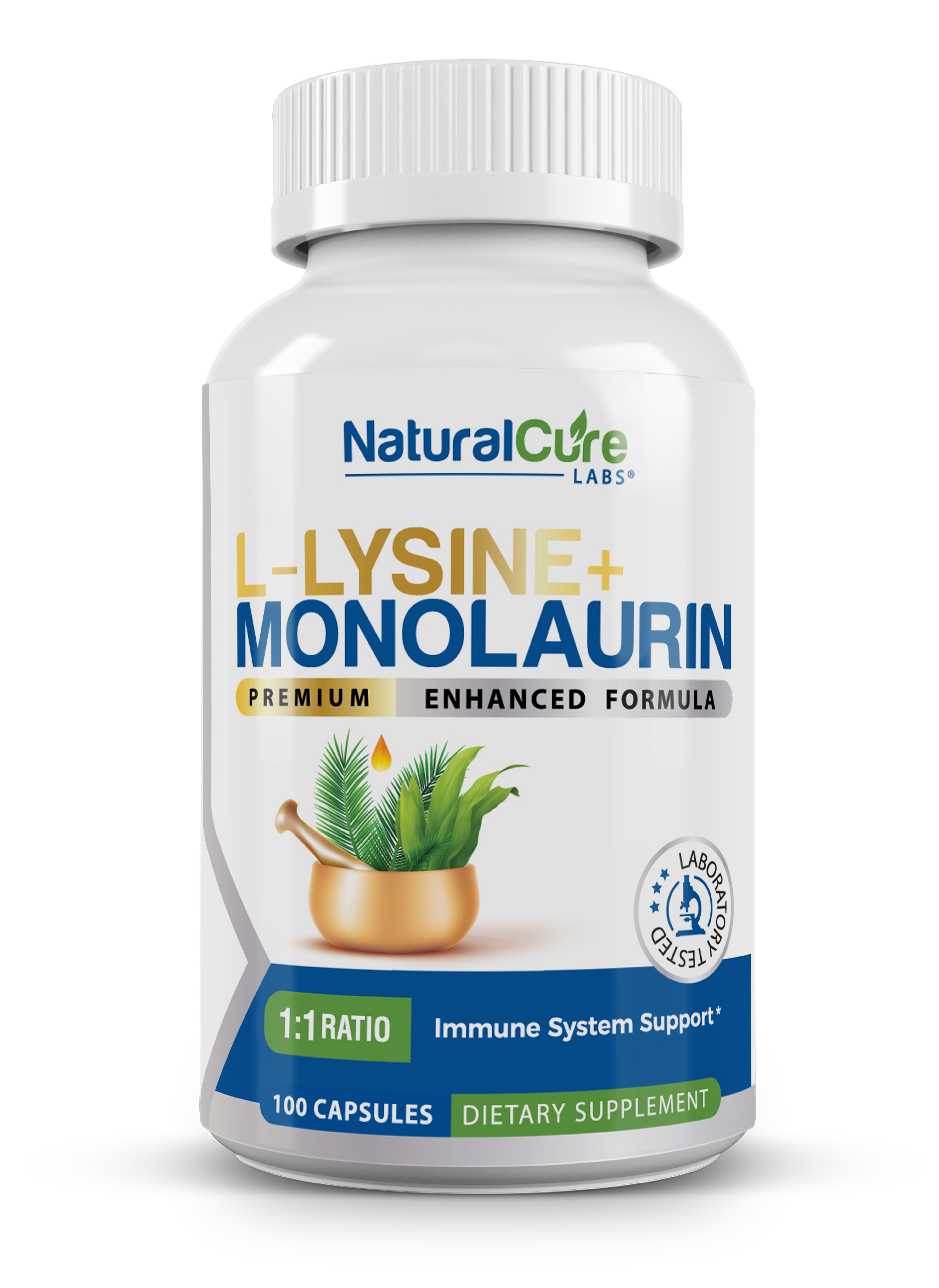 Natural Cure Labs L-Lysine + Monolaurin 600mg 1:1 Ratio, 100 Capsules | Vegan, Non-GMO, & Gluten Free