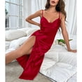 thumbnail image 4 of Defitshape Women's Sain Nightgown Night Gown Cowl Neck Long Silky Sleep Dress Soft High Slit Slim Fit Sleeveless Cami Summer Sleepwear Red Small, 4 of 4