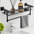 thumbnail image 1 of Estante de cristal para baño SFGSOWOR de 50 cm con toallero negro mate, 1 of 8