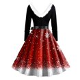 thumbnail image 4 of Christmas Dresses for Women Women's Casual And Fashionable Long Sleeved V-neck Print Matching Zipper Dress with Fur and Christmas Tree for Holiday Party,Vermilion,2XL, 4 of 4