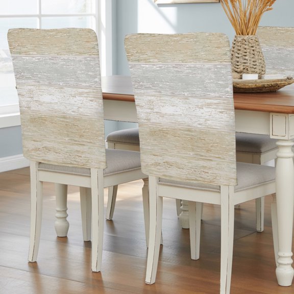 Khaki Planks Chair Back Covers Set of 8, Farmhouse Horizontal Wood Grain Removable Dining Seat Cover Washable Kitchen Chair Slipcovers Protective for Party Decoration 19x20in