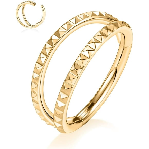 316L Surgical Steel Septum Clicker Ring Nose Ring Hoop Sleeper Hoop Earring Conch Cartilage Daith Tragus Earrings Lobe Nose Piercing Jewelry for Women Gold,Double Open Stacked,Pyramid