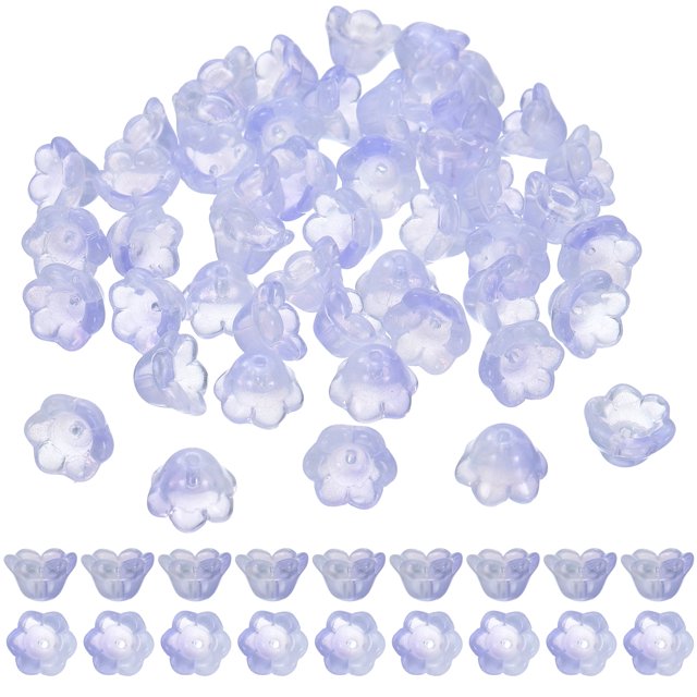 Uxcell 100 Pcs Perlas de Vidrio para Joyería, Flor de Trompeta Espaciadora para Collar, Pendientes y Pulseras, Púrpura Frío